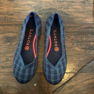 Rothy’s The Flat Rounded Toe Indigo Gingham Slip On Ballet Shoes SZ 7 | EU 37.5